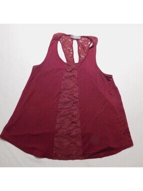 Purple Snow Lace Racerback Tank Top Burgundy Maroon Sheer Panel Blouse Cami